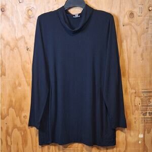 J.Jill Shirt Women's Large Lightweight Jersey Cowl Neck Black Pleated Classic